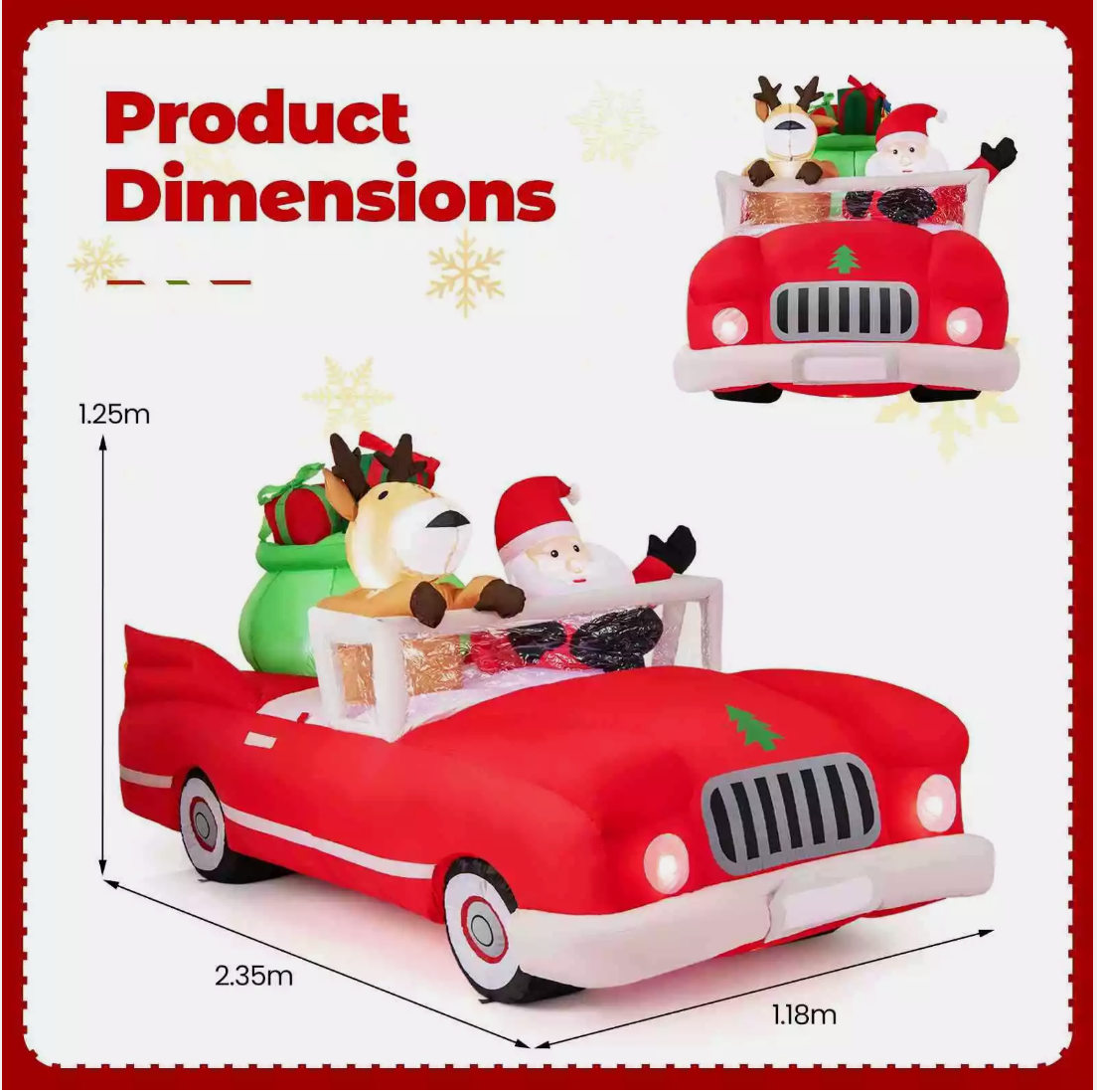 2.35M Lighted Christmas Inflatable Santa Claus and Reindeer Riding Car Xmas