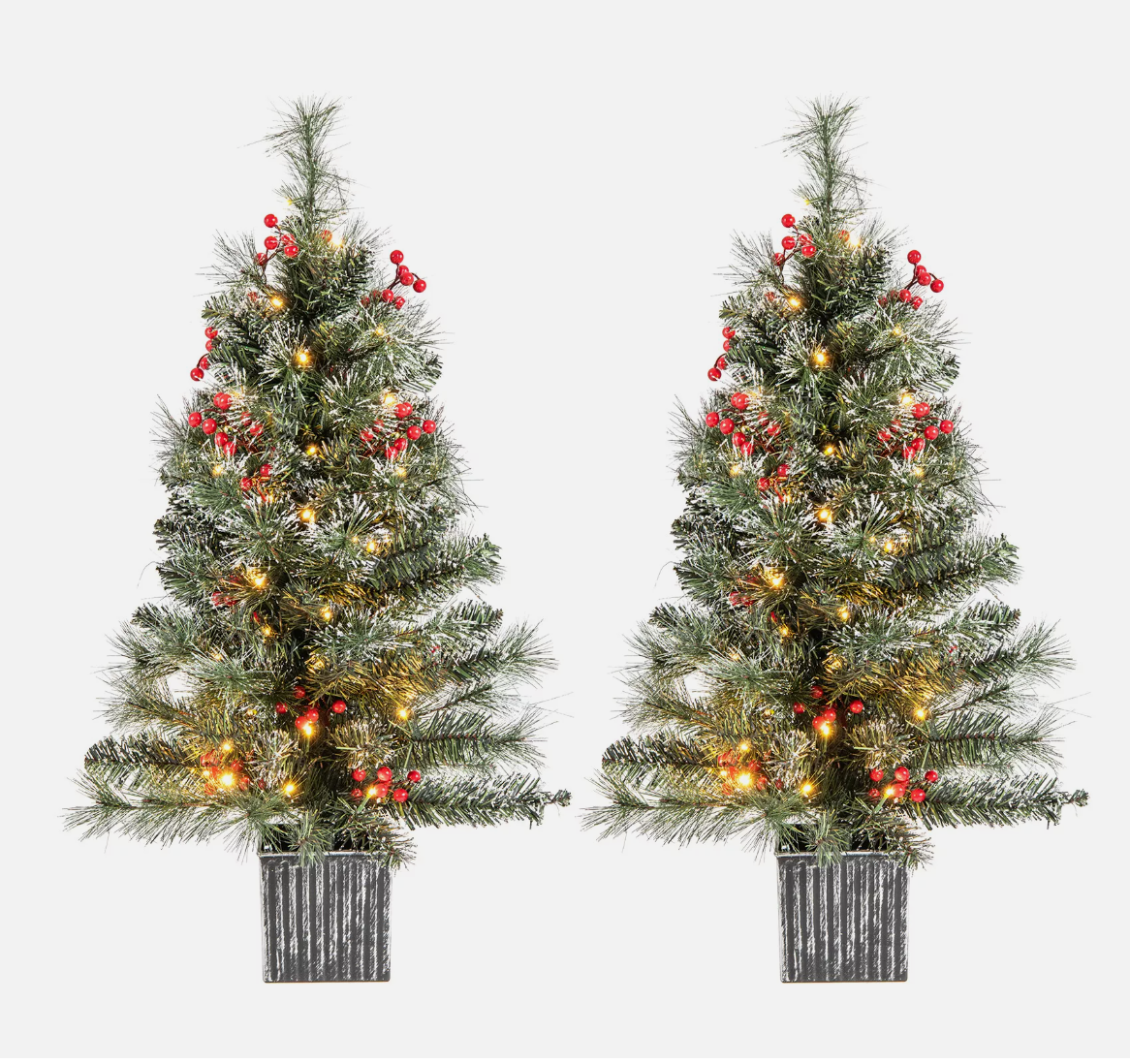 2pcs 90 CM Pre-lit Entrance Potted Christmas Tree for Porch