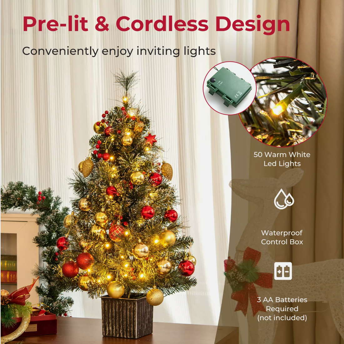 2pcs 90 CM Pre-lit Entrance Potted Christmas Tree for Porch