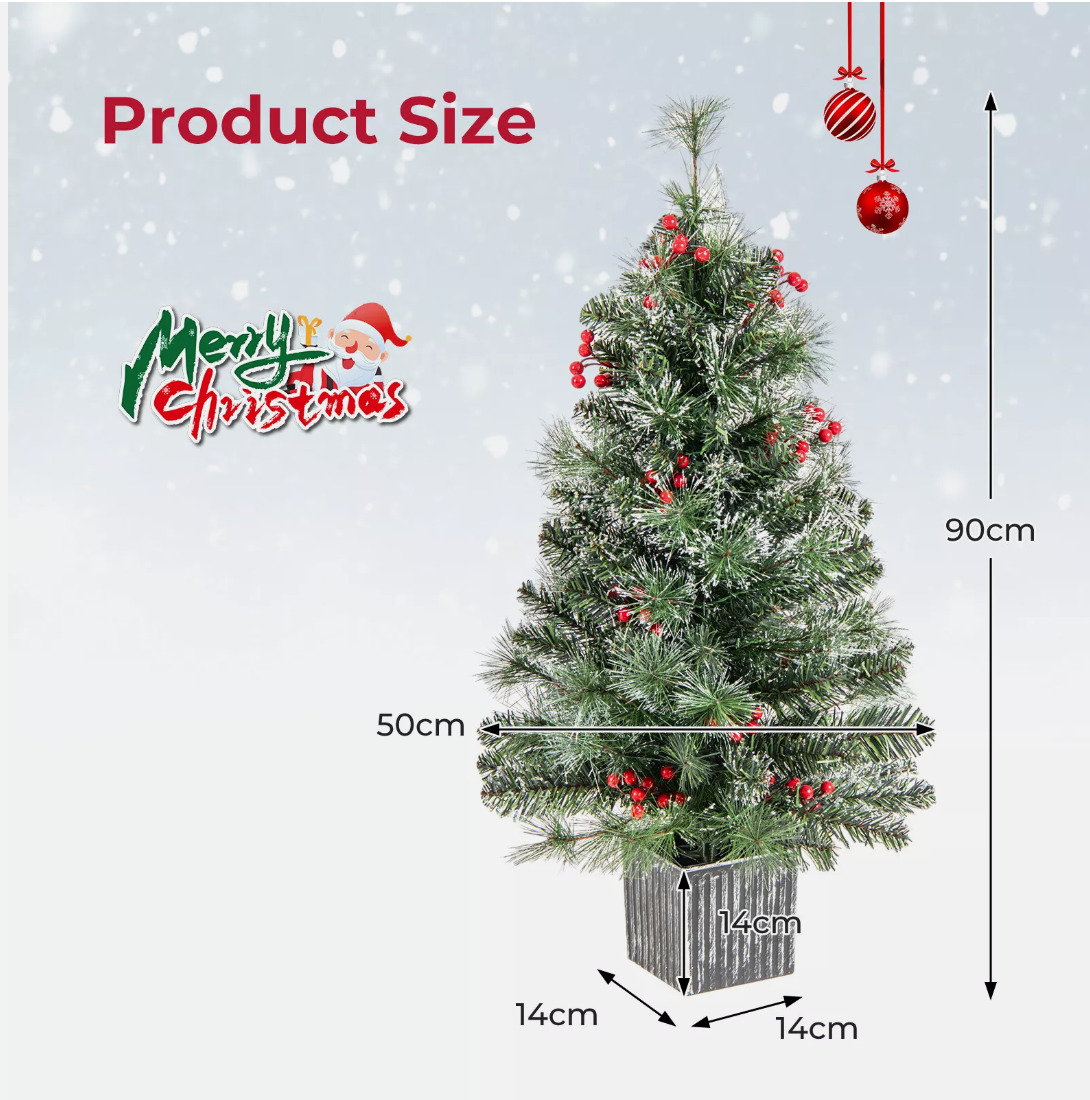 2pcs 90 CM Pre-lit Entrance Potted Christmas Tree for Porch