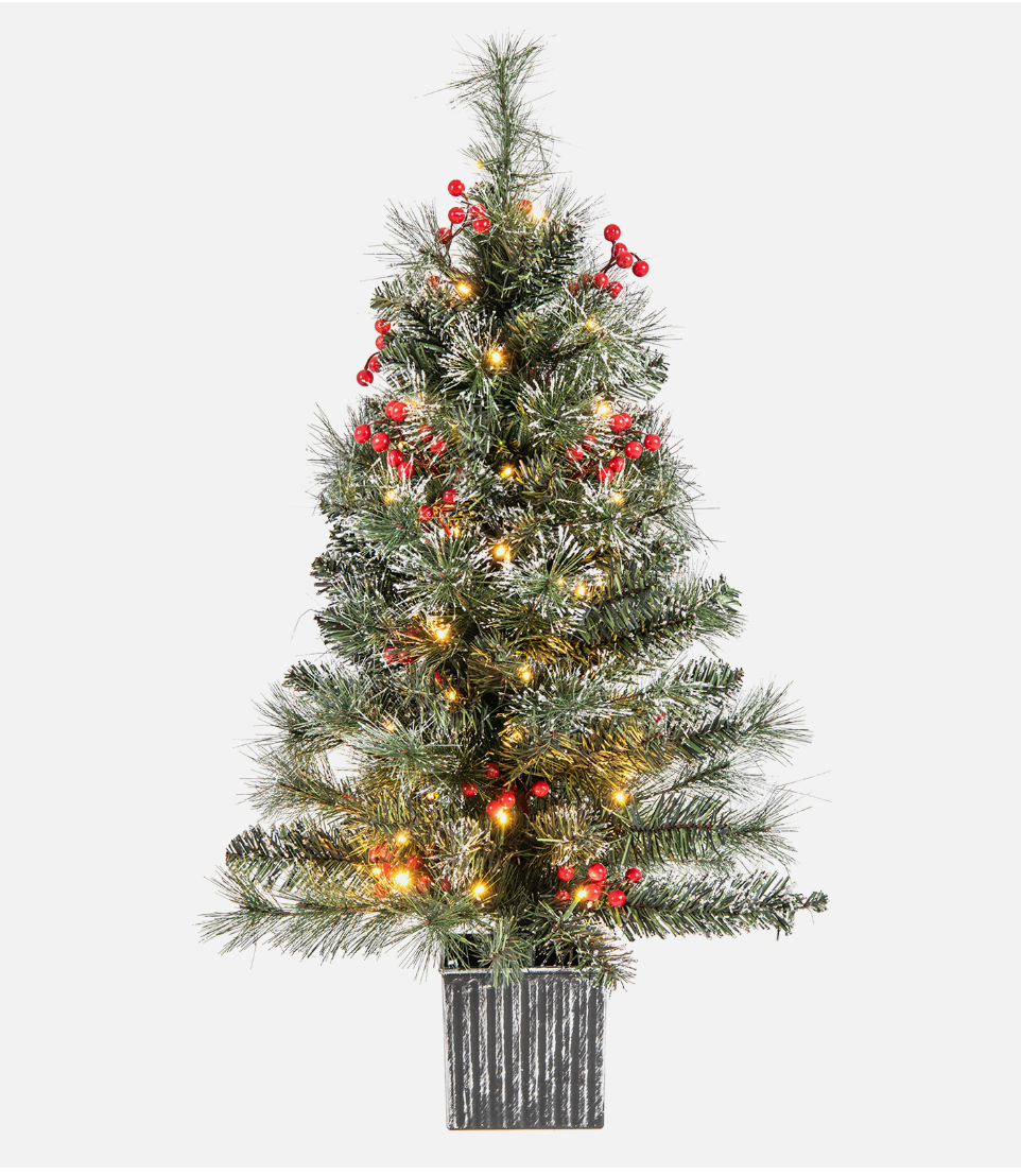 2pcs 90 CM Pre-lit Entrance Potted Christmas Tree for Porch