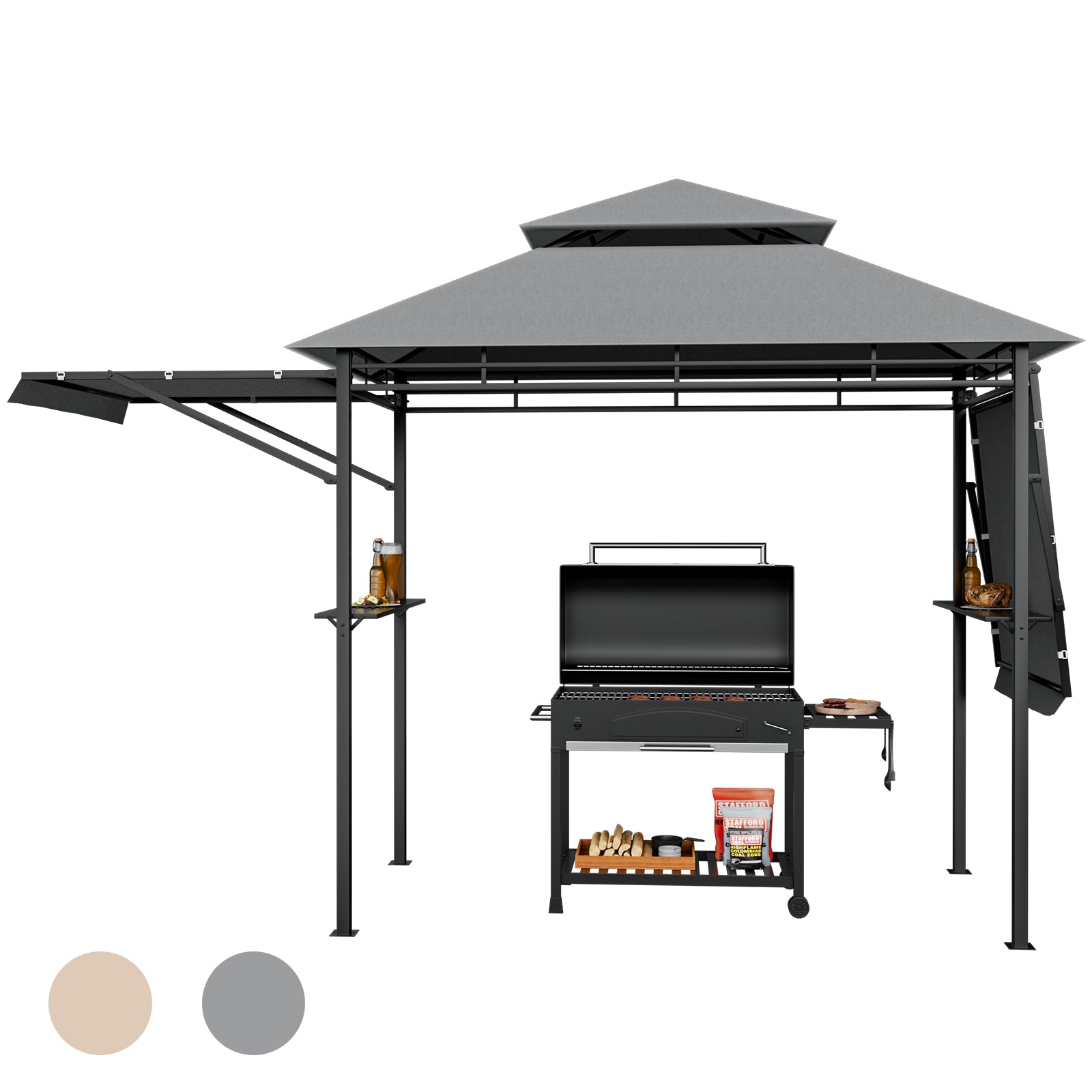 Large 413 x 122cm Outdoor Patio BBQ Grill Gazebo Side Awnings Shelves 2-Tier Canopy AU