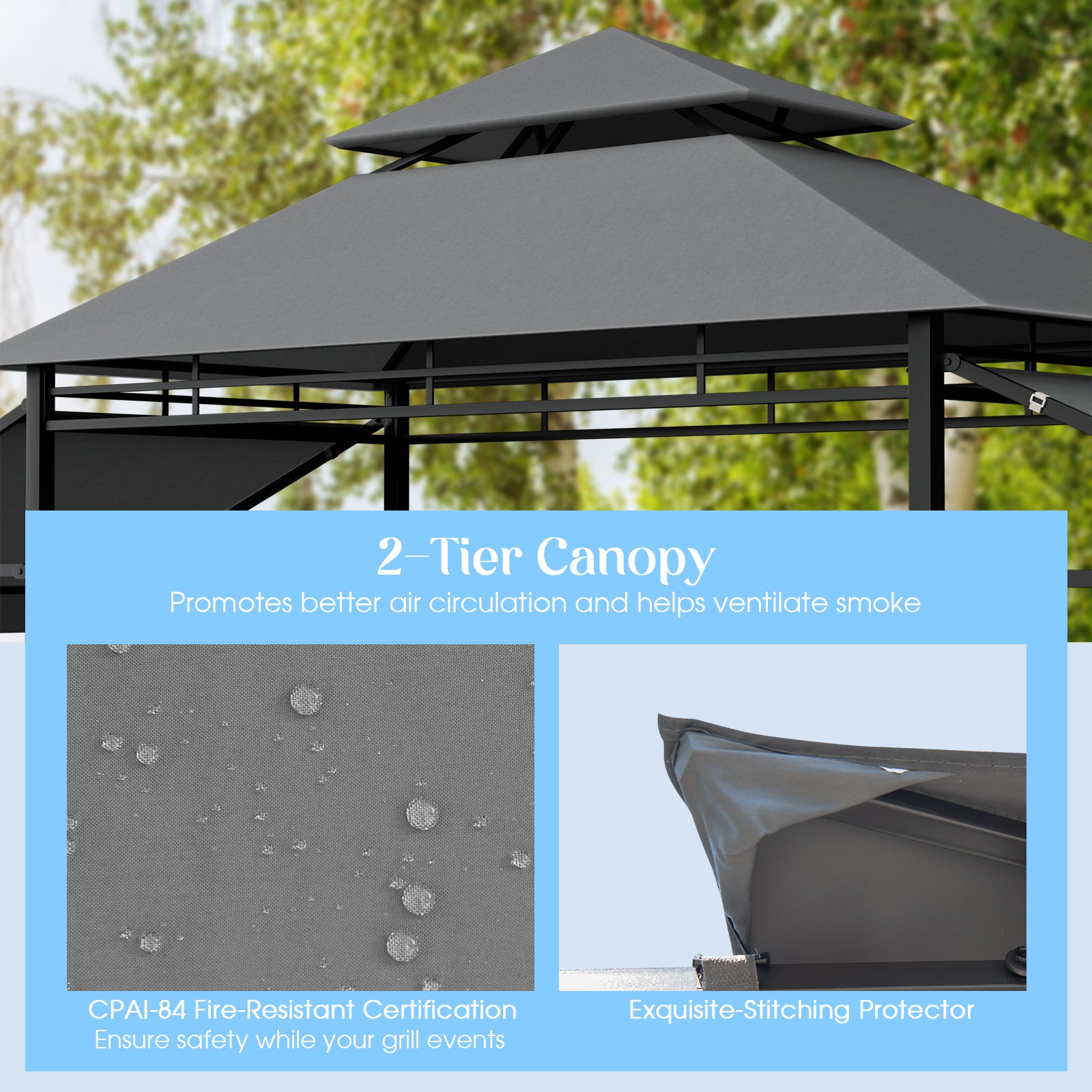 Large 413 x 122cm Outdoor Patio BBQ Grill Gazebo Side Awnings Shelves 2-Tier Canopy AU