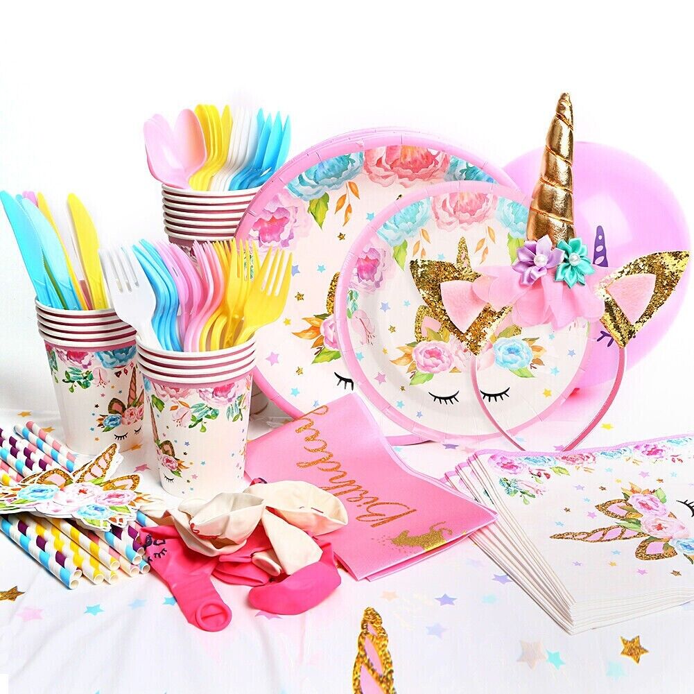 158PCS Unicorn Birthday Party Decoration Supplies Set & Tableware Kit