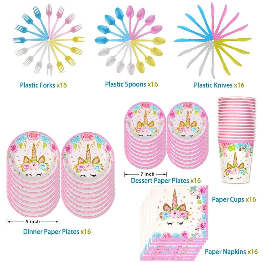 158PCS Unicorn Birthday Party Decoration Supplies Set & Tableware Kit