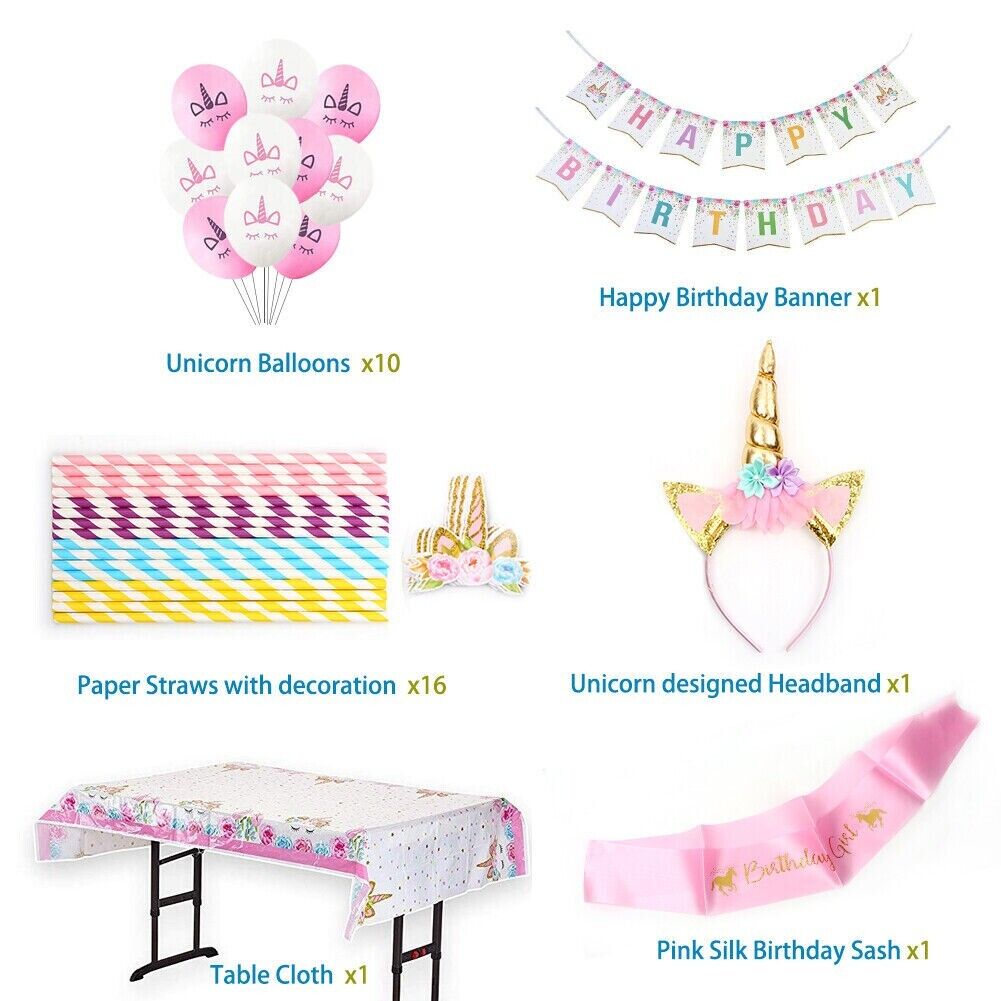 158PCS Unicorn Birthday Party Decoration Supplies Set & Tableware Kit