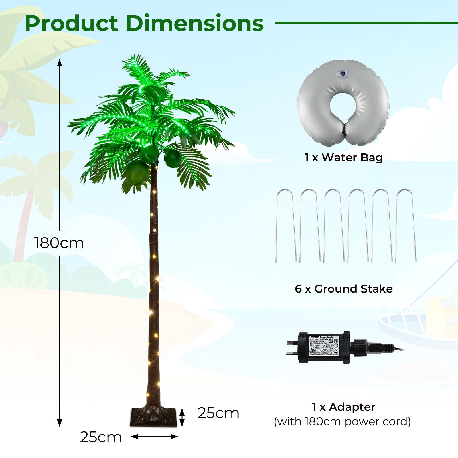 1.8M LED Lighted Hawaiian-Style Tropical Palm Tree