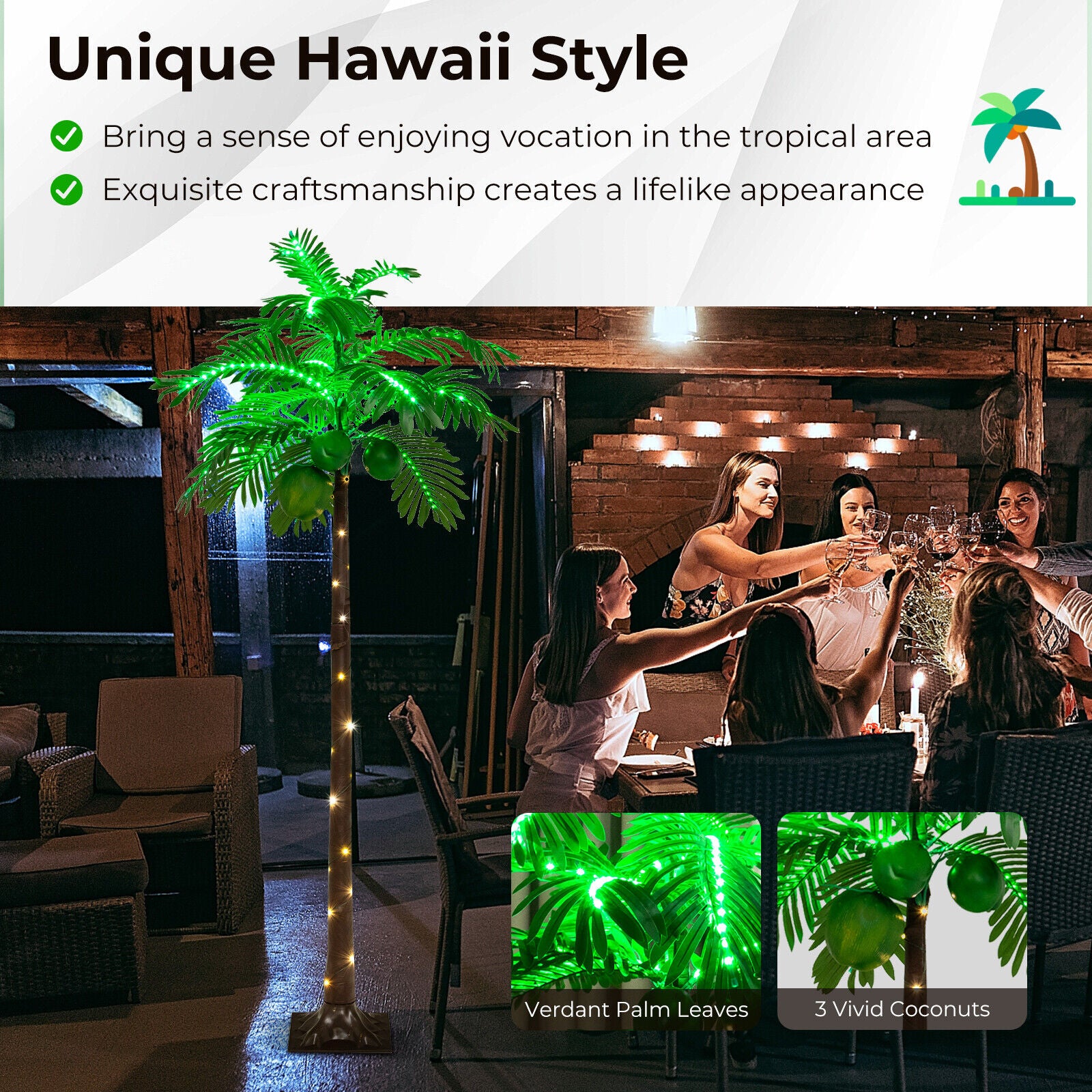 1.8M LED Lighted Hawaiian-Style Tropical Palm Tree