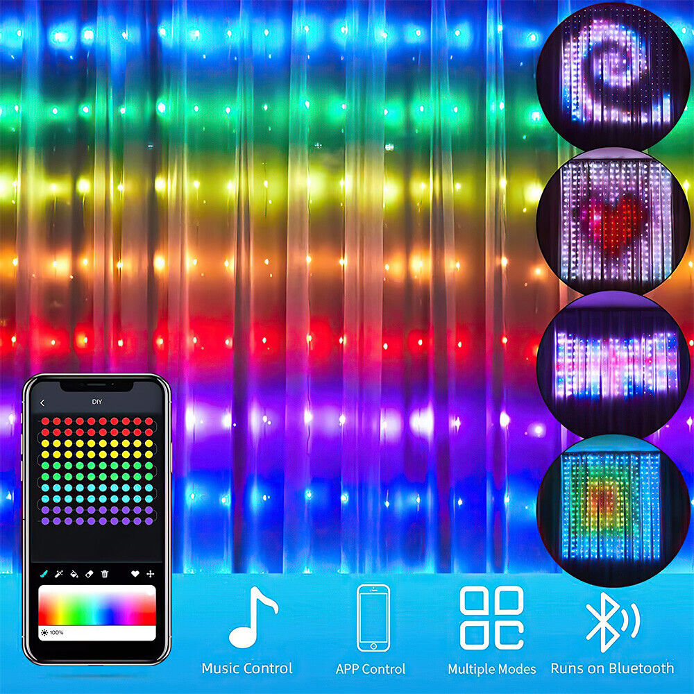 LED RGB Smart Curtain String Decor Light App Controlled Christmas Party