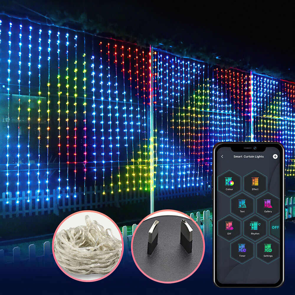 LED RGB Smart Curtain String Decor Light App Controlled Christmas Party