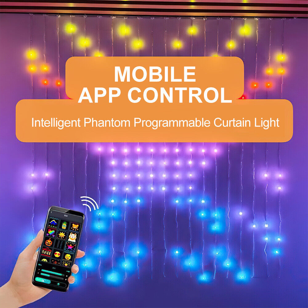 LED RGB Smart Curtain String Decor Light App Controlled Christmas Party