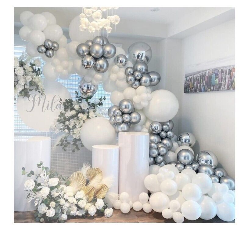 Metallic Silver Balloon Garland Arch Kit Birthday Wedding Party Decor-139PCS