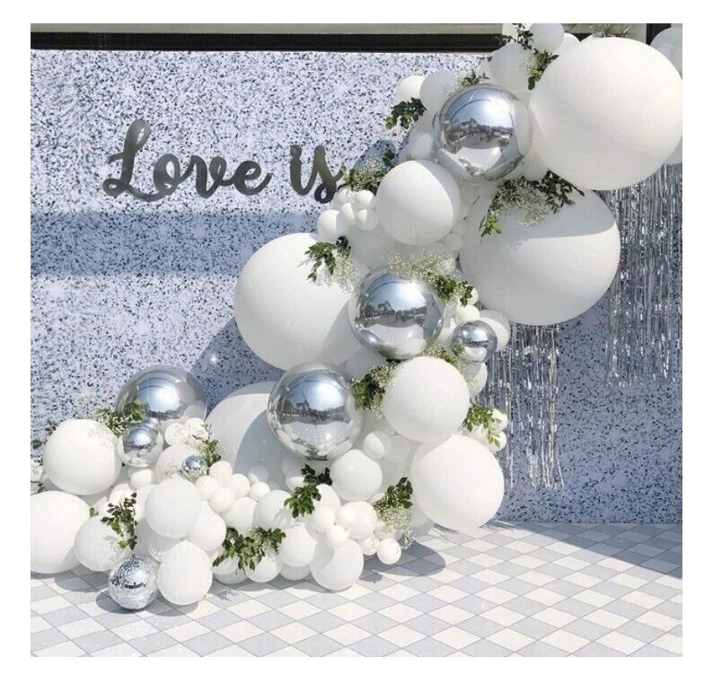 Metallic Silver Balloon Garland Arch Kit Birthday Wedding Party Decor-139PCS