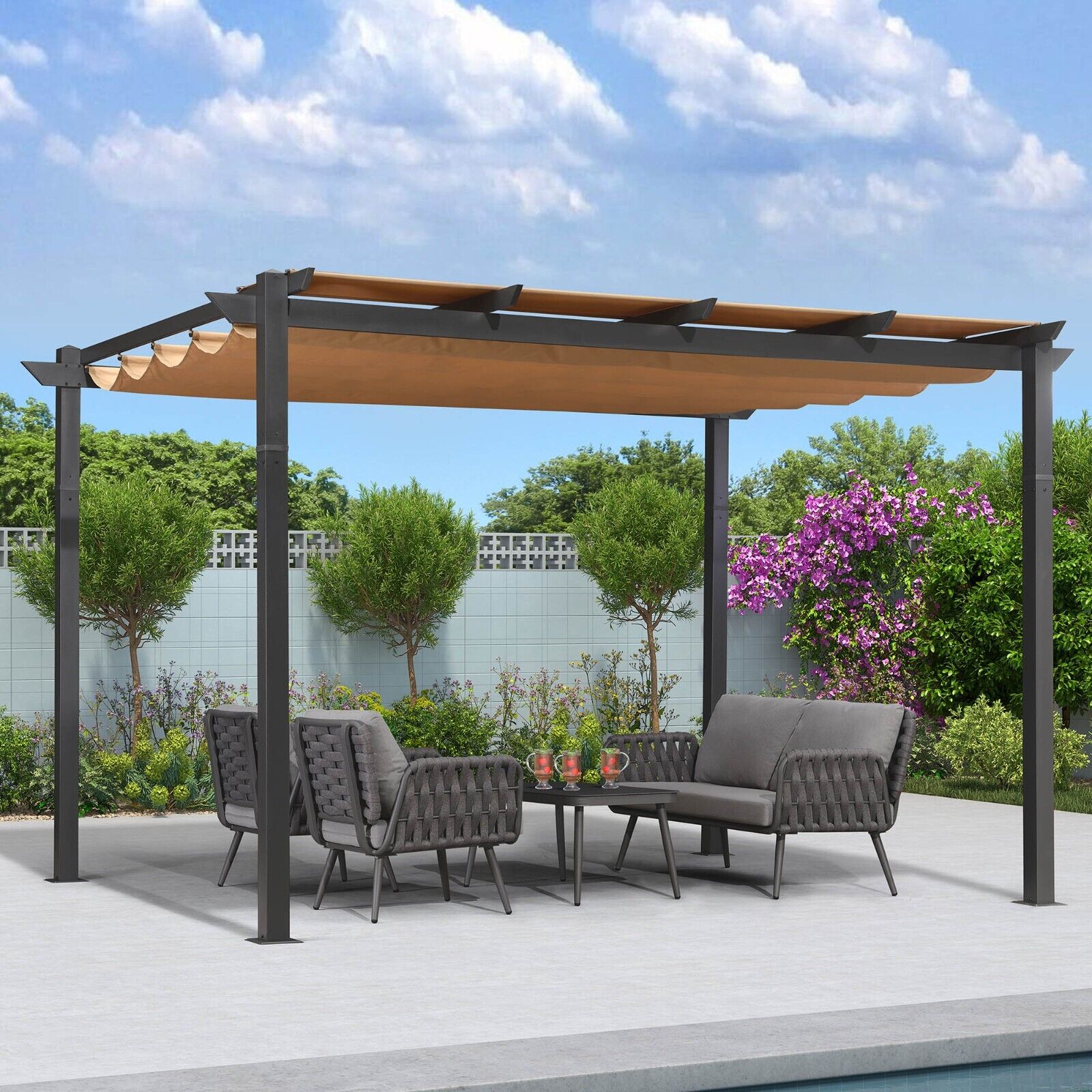 Extra Large 3 X 4 M Outdoor Retractable Pergola with Extra Inclined Top Gazebo