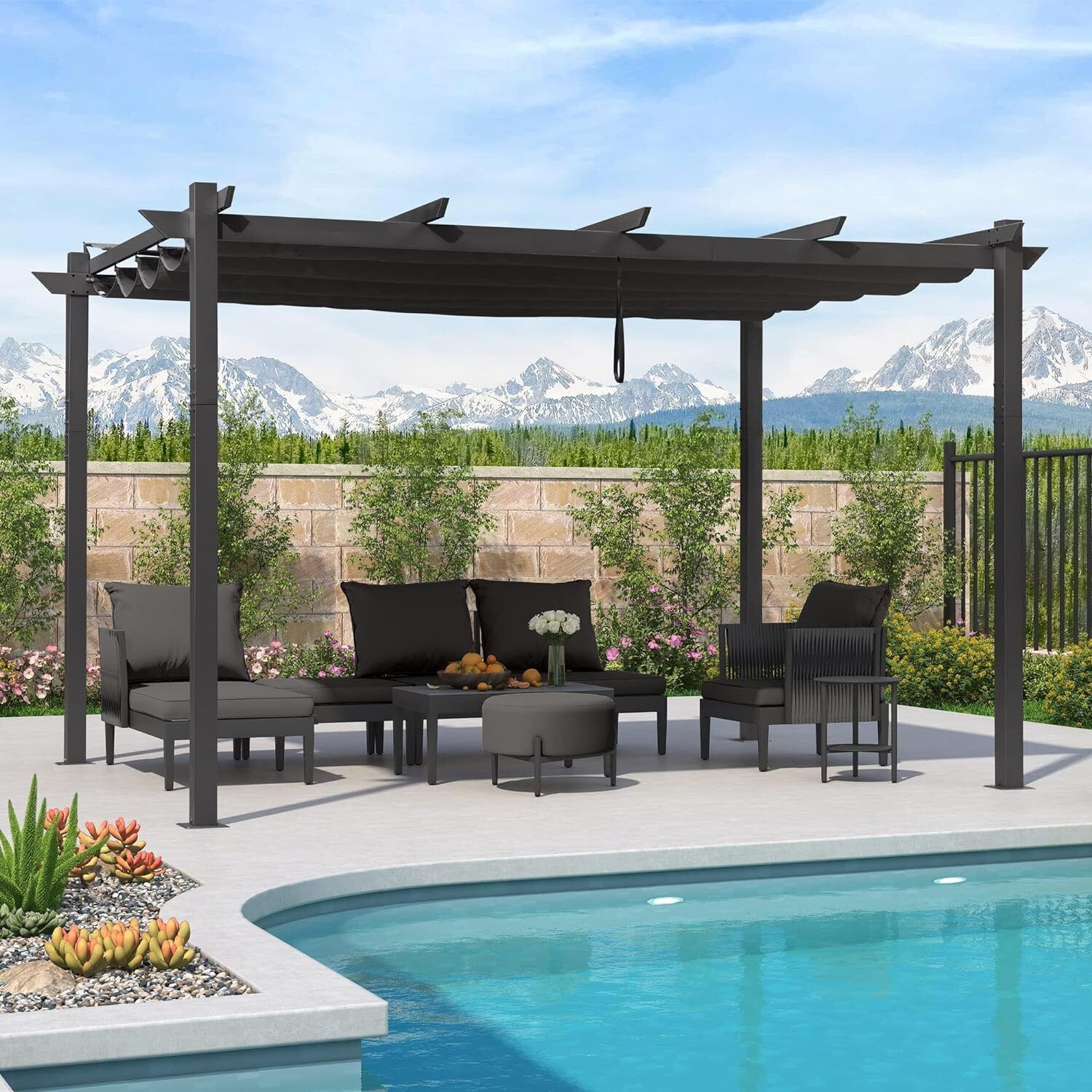 Extra Large 3 X 4 M Outdoor Retractable Pergola with Extra Inclined Top Gazebo