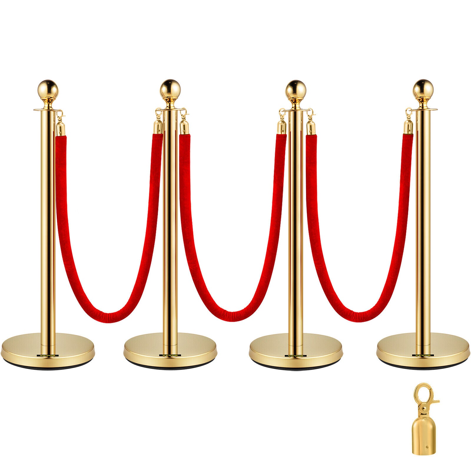 4PCS Queue Barriers With 3 Ropes Exhibition Crowd Control Bollards Stanchion