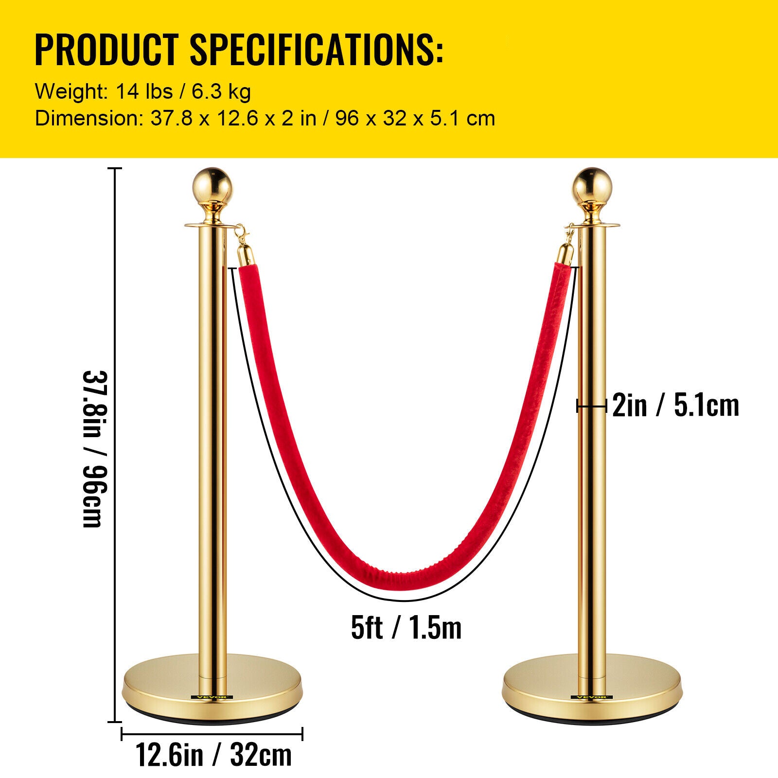 4PCS Queue Barriers With 3 Ropes Exhibition Crowd Control Bollards Stanchion