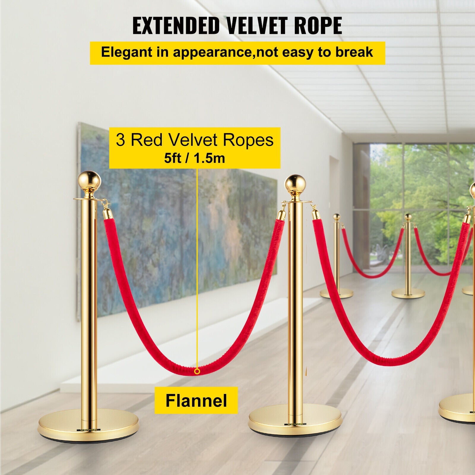 2PCS Queue Barriers With 1.5M Rope Exhibition Crowd Control Bollards Stanchion