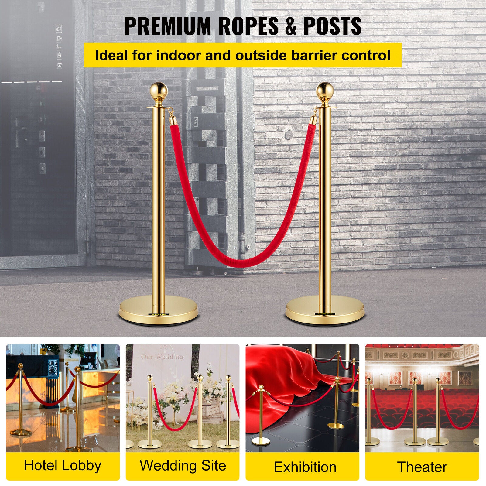 2PCS Queue Barriers With 1.5M Rope Exhibition Crowd Control Bollards Stanchion