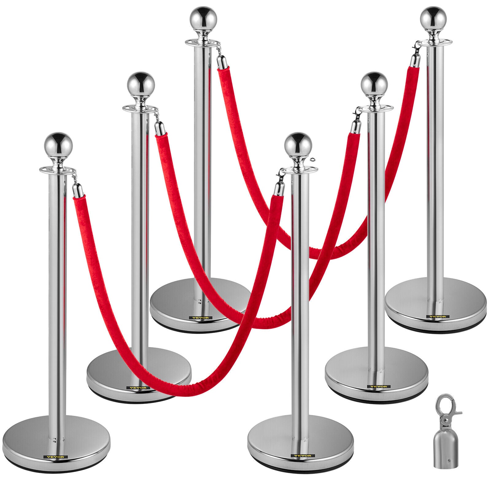 6Pcs Stainless Steel Crowd Control Queue Barrier Posts Bollards Stanchion