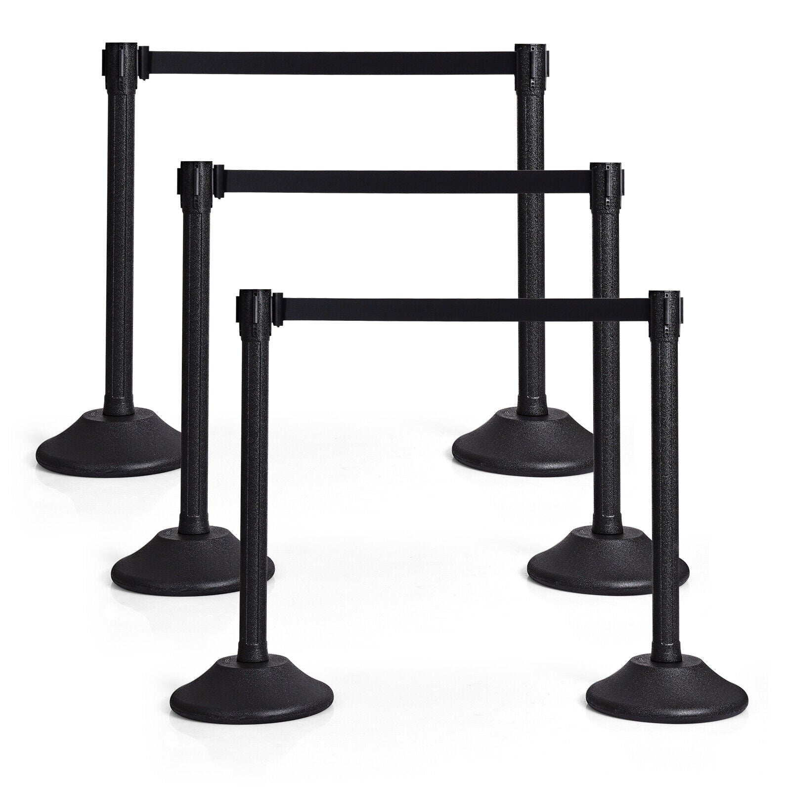 6Pcs Stanchion Post Crowd Control Barriers with Retractable Belt Black