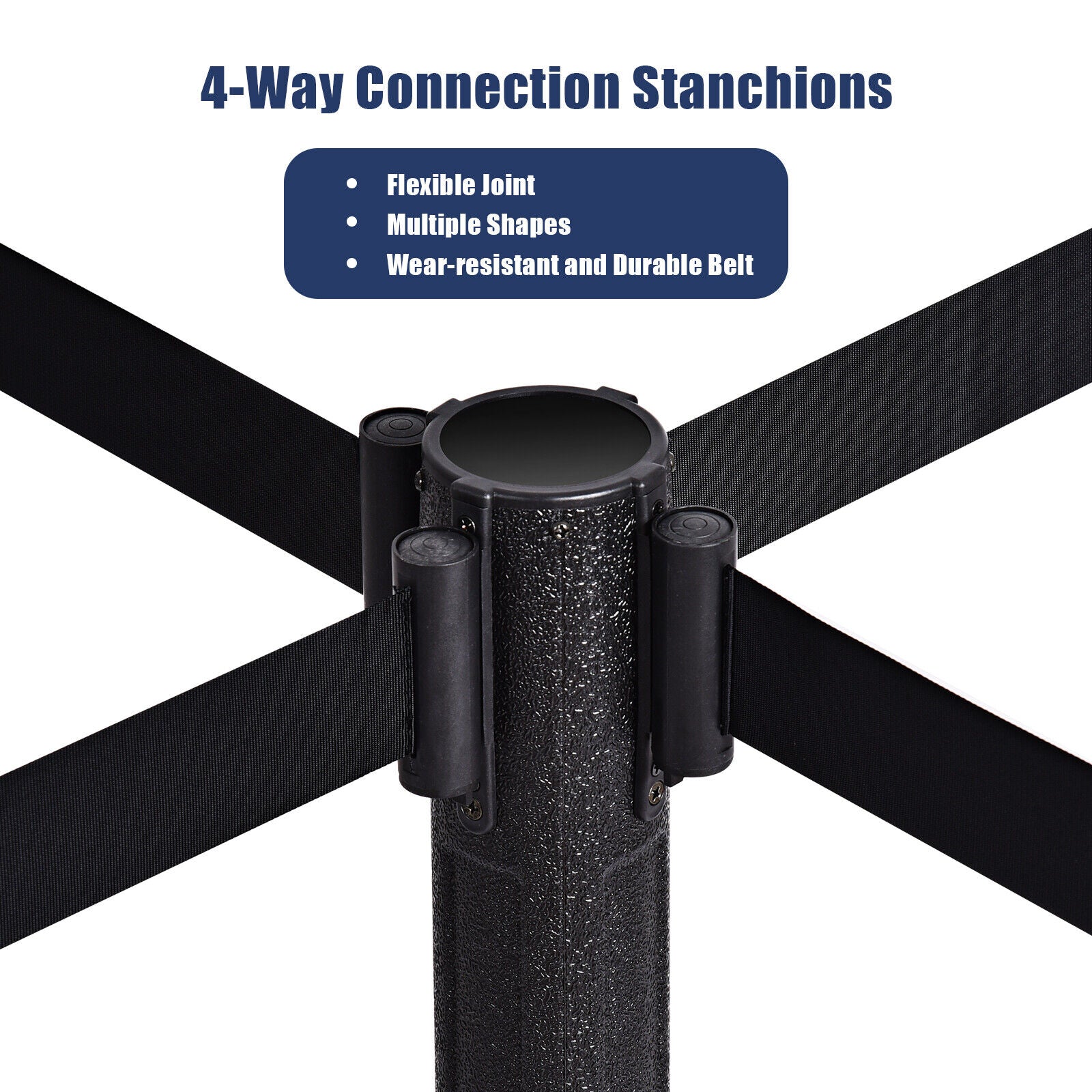 6Pcs Stanchion Post Crowd Control Barriers with Retractable Belt Black