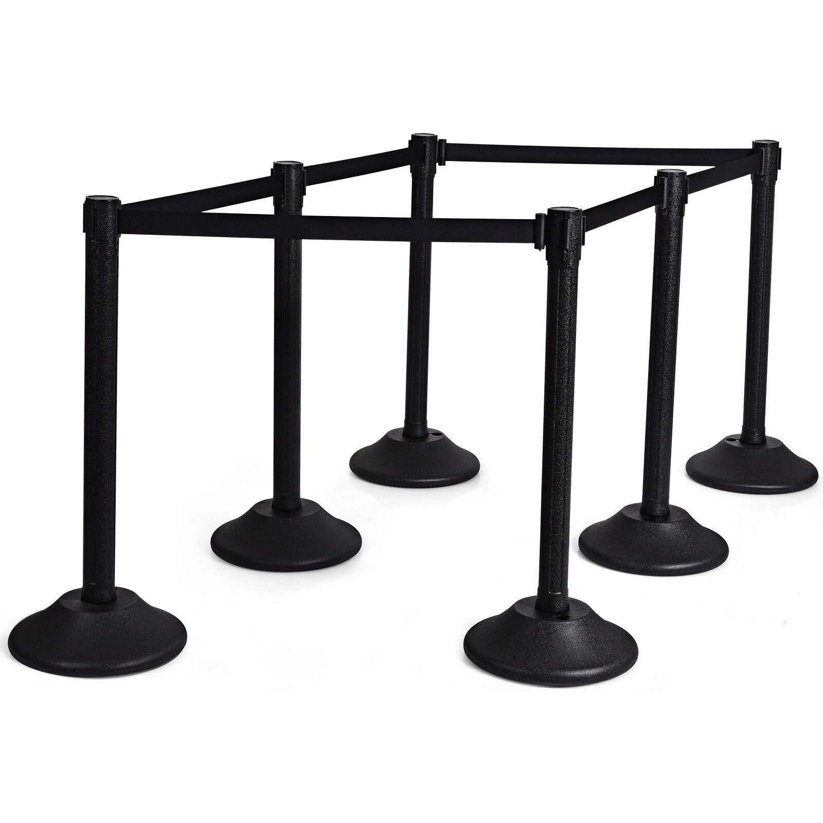 6Pcs Stanchion Post Crowd Control Barriers with Retractable Belt Black