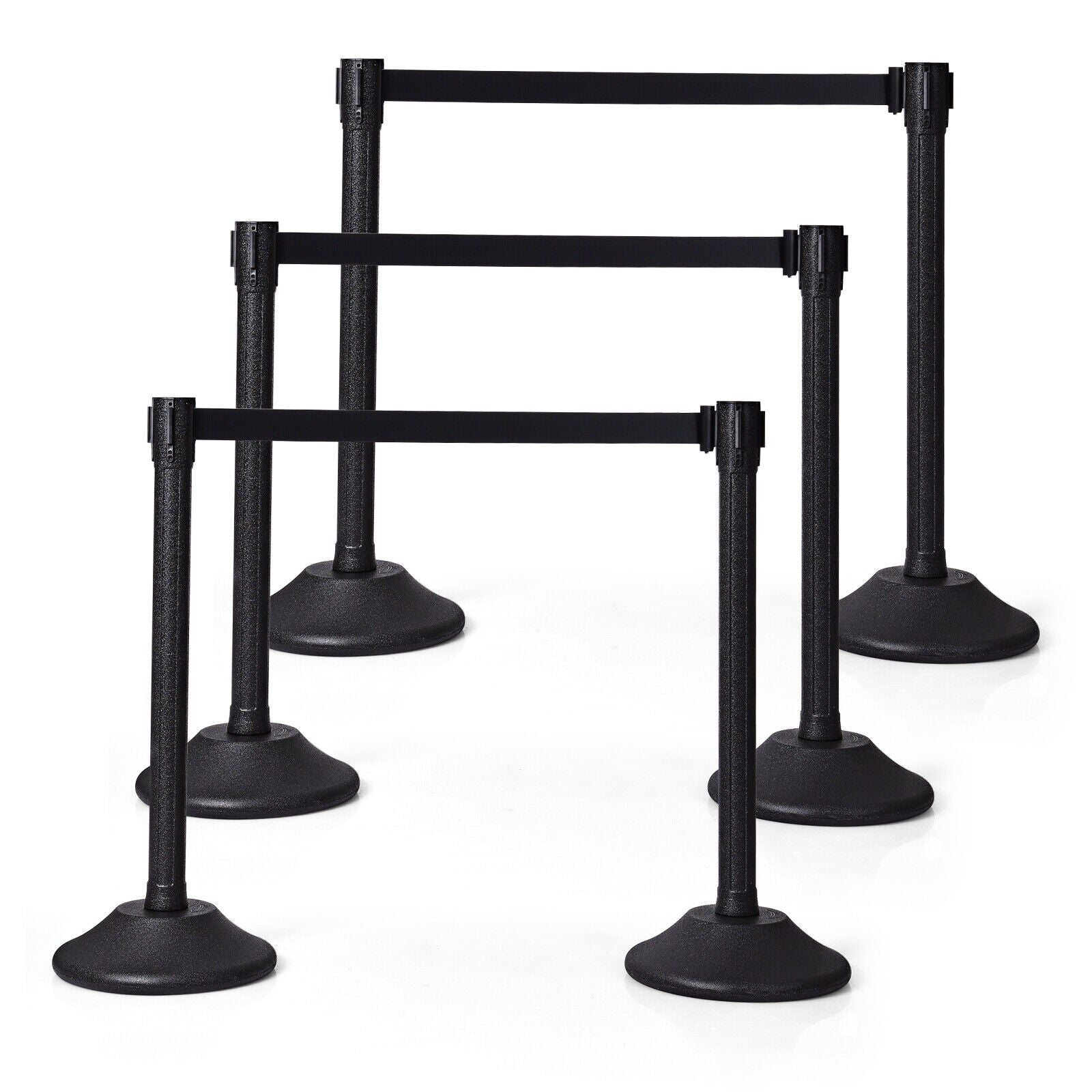 6Pcs Stanchion Post Crowd Control Barriers with Retractable Belt Black