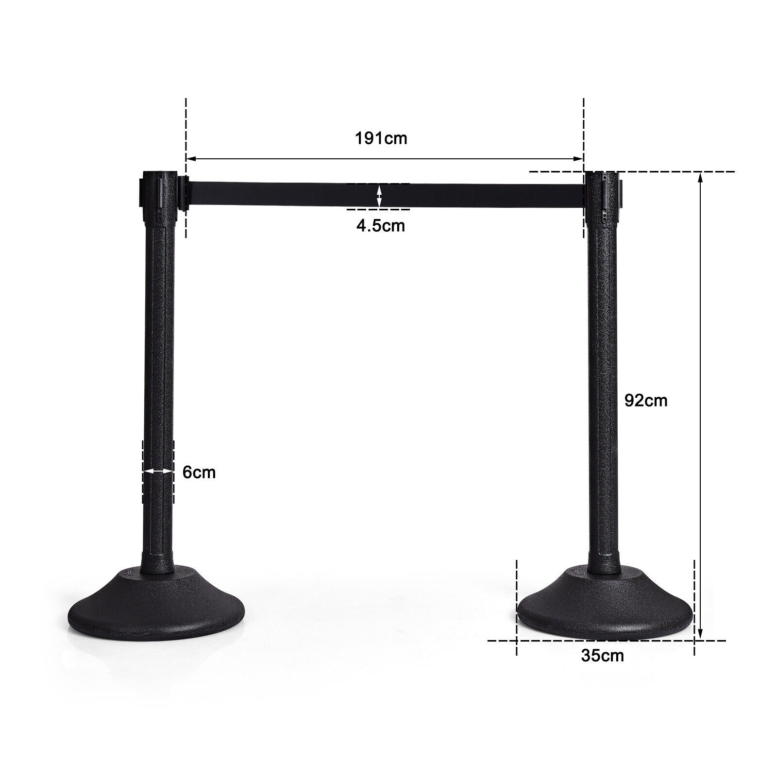 6Pcs Stanchion Post Crowd Control Barriers with Retractable Belt Black