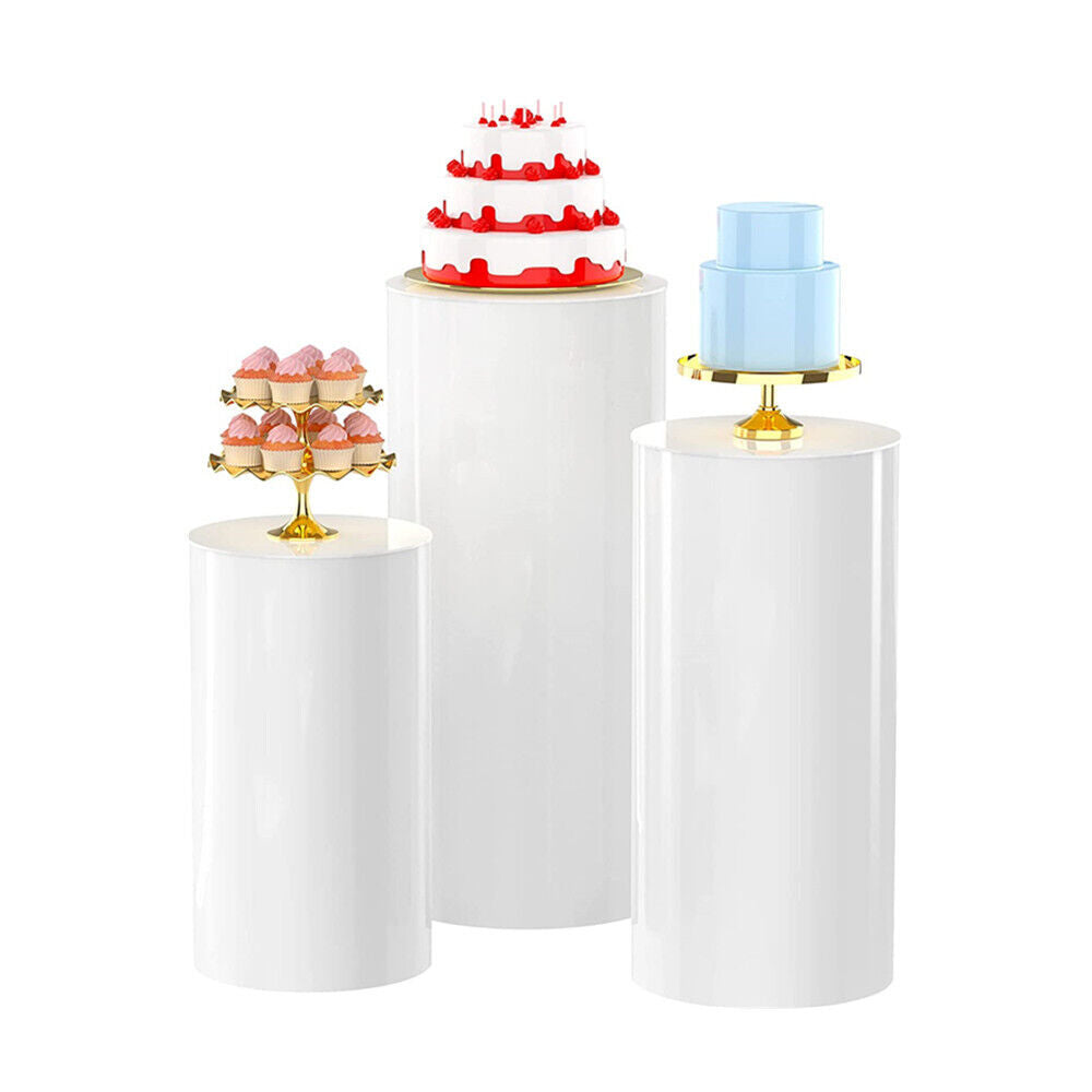 3PCS Round Plinth Cylinder Wedding Cake Flower Display Pedestal Stand