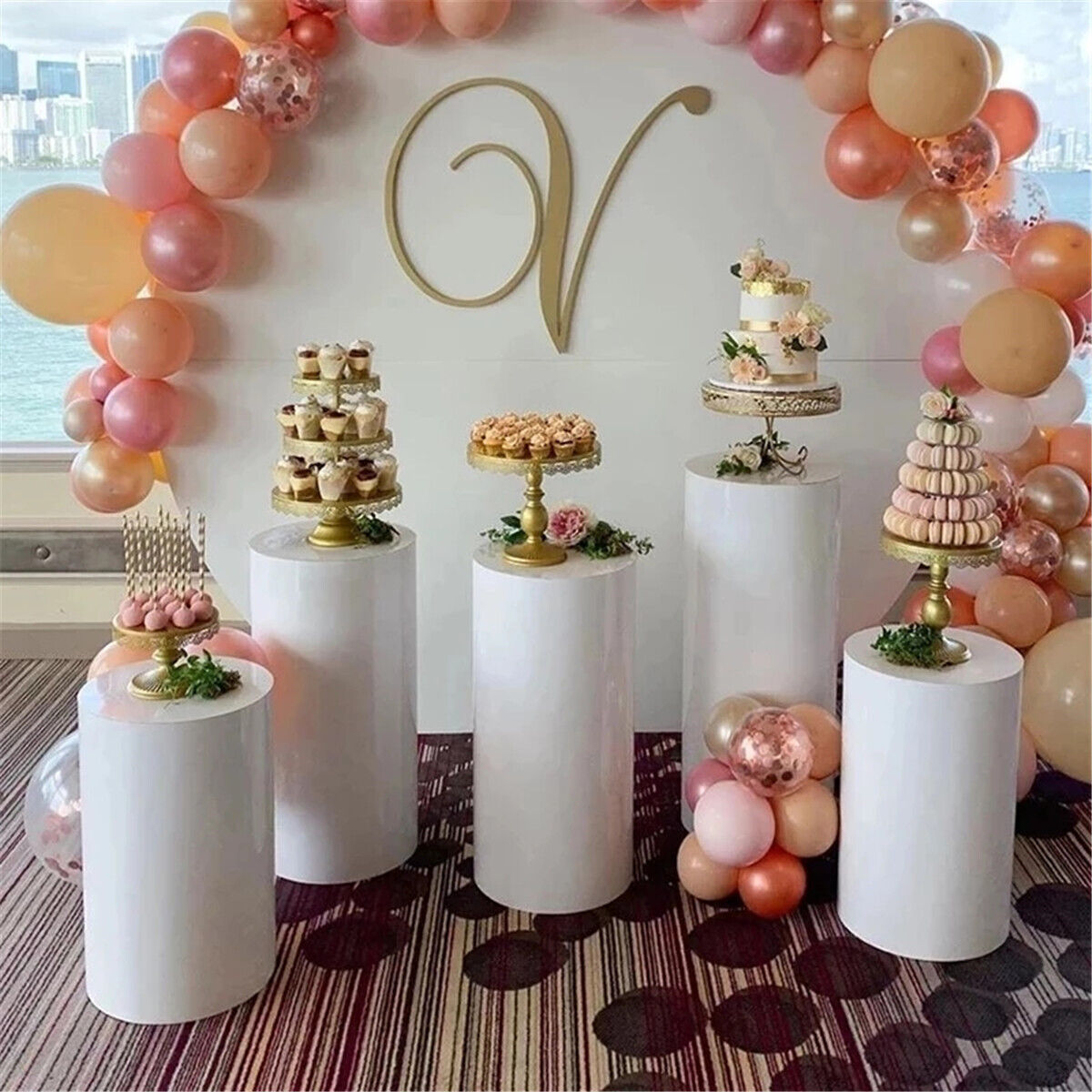 5PCS Round Plinth Cylinder Wedding Cake Flower Display Pedestal Stand