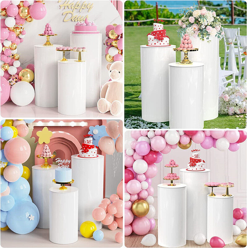 3PCS Round Plinth Cylinder Wedding Cake Flower Display Pedestal Stand