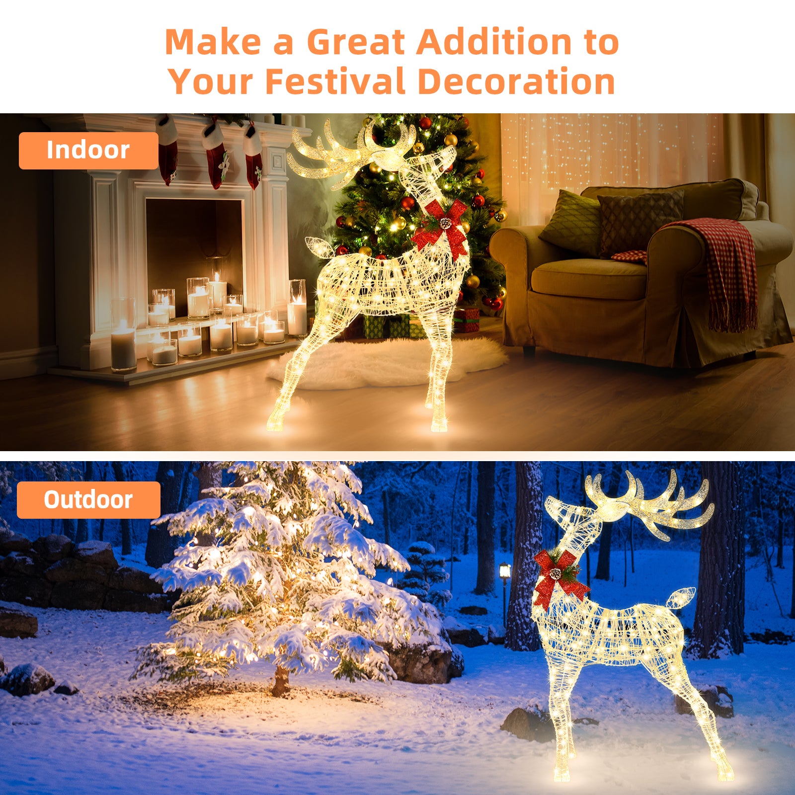 Christmas Decoration Outdoor LED Lights Reindeer Xmas Decor (1pcs 50LED Reindeer + 1pcs 120LED Lighted Reindeer)