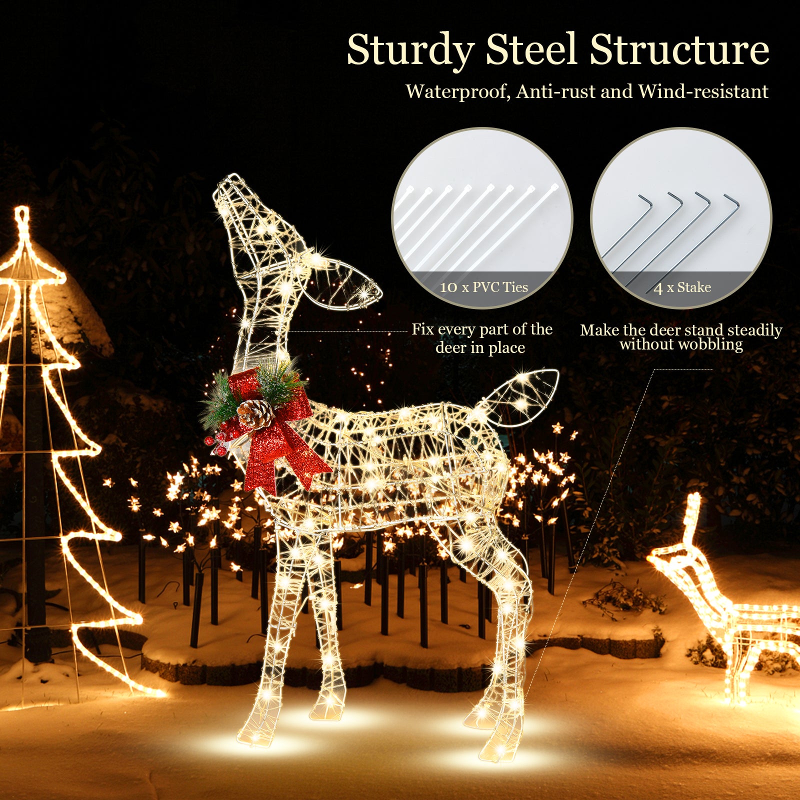 Christmas Decoration Outdoor LED Lights Reindeer Xmas Decor (1pcs 50LED Reindeer + 1pcs 120LED Lighted Reindeer)