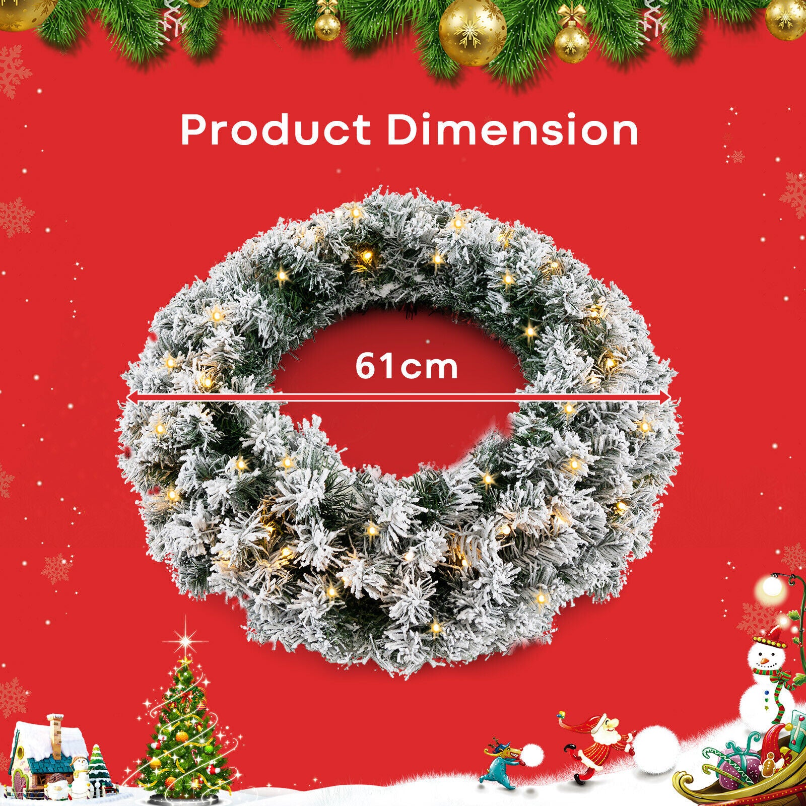 60CM Christmas Garland Wreath Xmas Hanging Decoration LED Lights