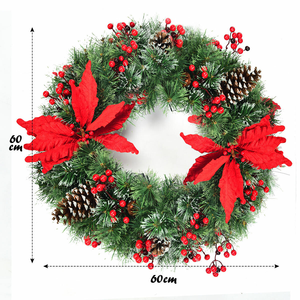 60cm Pre-lit Christmas Door Wreath LED Xmas Decoration