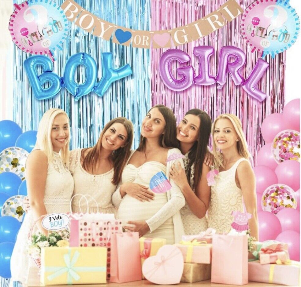 96PCS Gender Reveal Party Balloon Set Boy or Girl Baby Shower Decoration He She Fringe