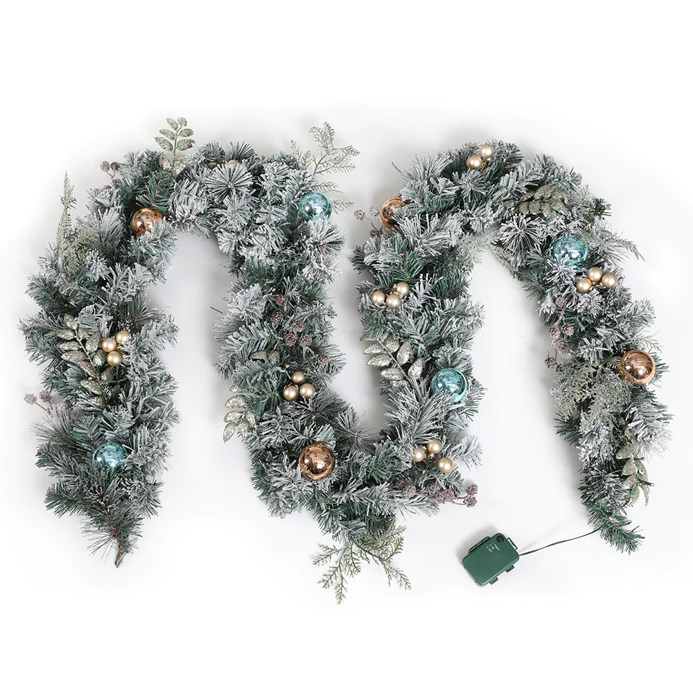 2.7M Pre-Lit Christmas Garland with Ornament Light Xmas Tree Decor