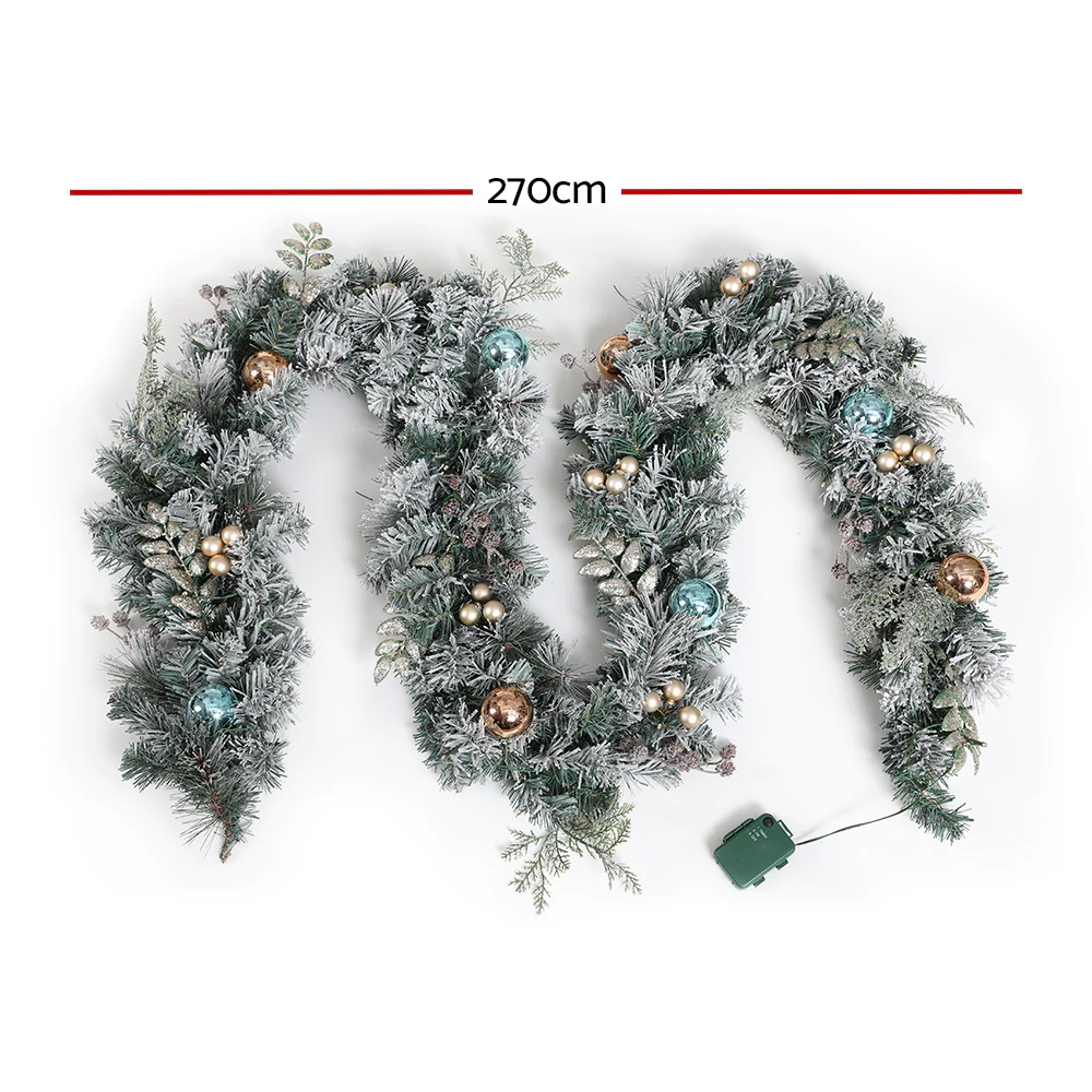 2.7M Pre-Lit Christmas Garland with Ornament Light Xmas Tree Decor