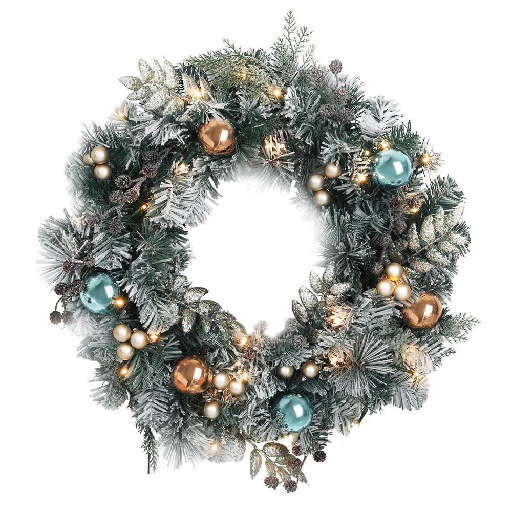 60CM Christmas Wreath with Pre-Lit Lights Ornament Xmas Decor