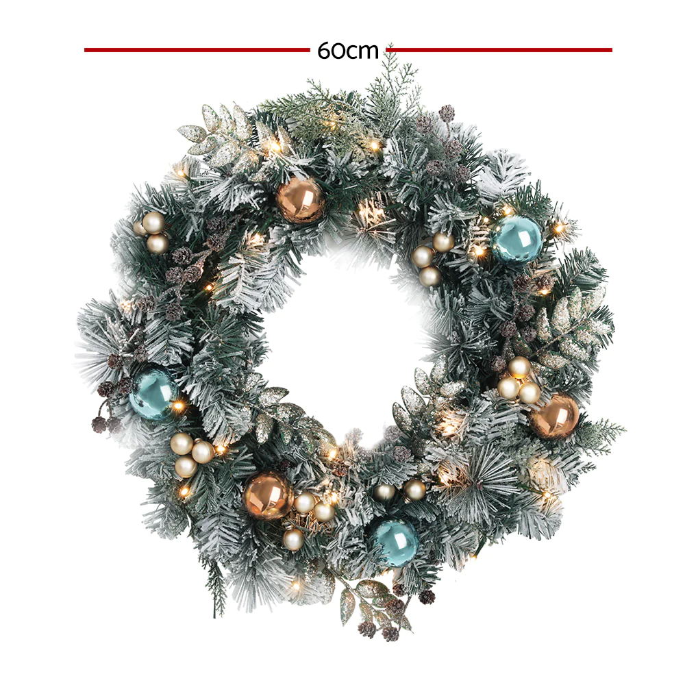 60CM Christmas Wreath with Pre-Lit Lights Ornament Xmas Decor