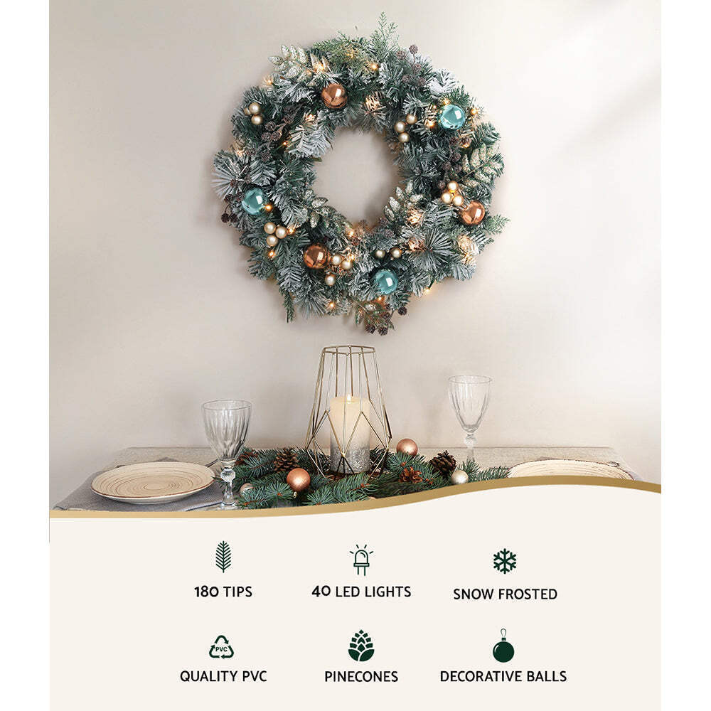 60CM Christmas Wreath with Pre-Lit Lights Ornament Xmas Decor