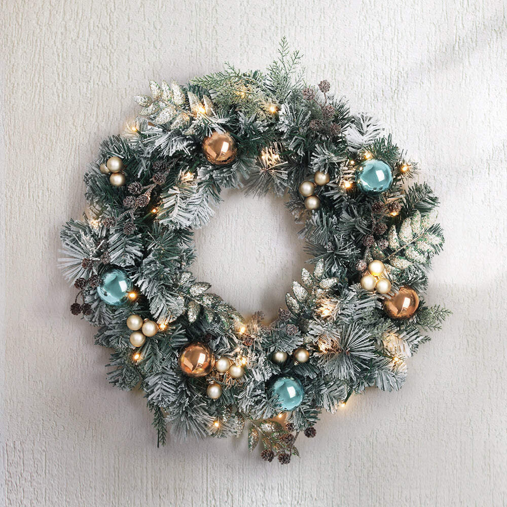 60CM Christmas Wreath with Pre-Lit Lights Ornament Xmas Decor