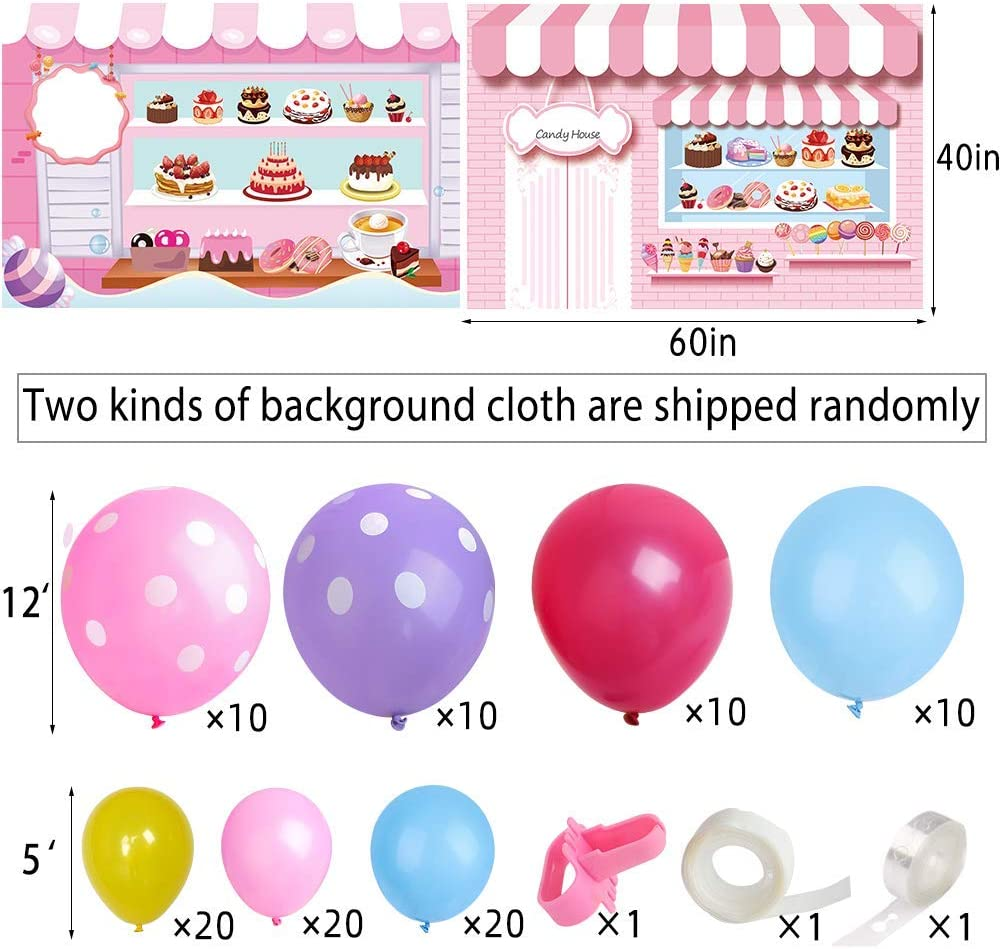 128PCS Candy Theme Party Decorations Set - Candy Backdrop Lollipop Balloon Cupcake