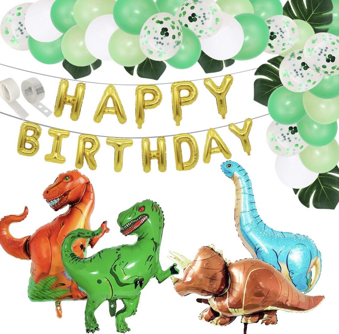 Giant Dinosaur Theme Birthday Party Balloon Set green palm leaves boy girl party