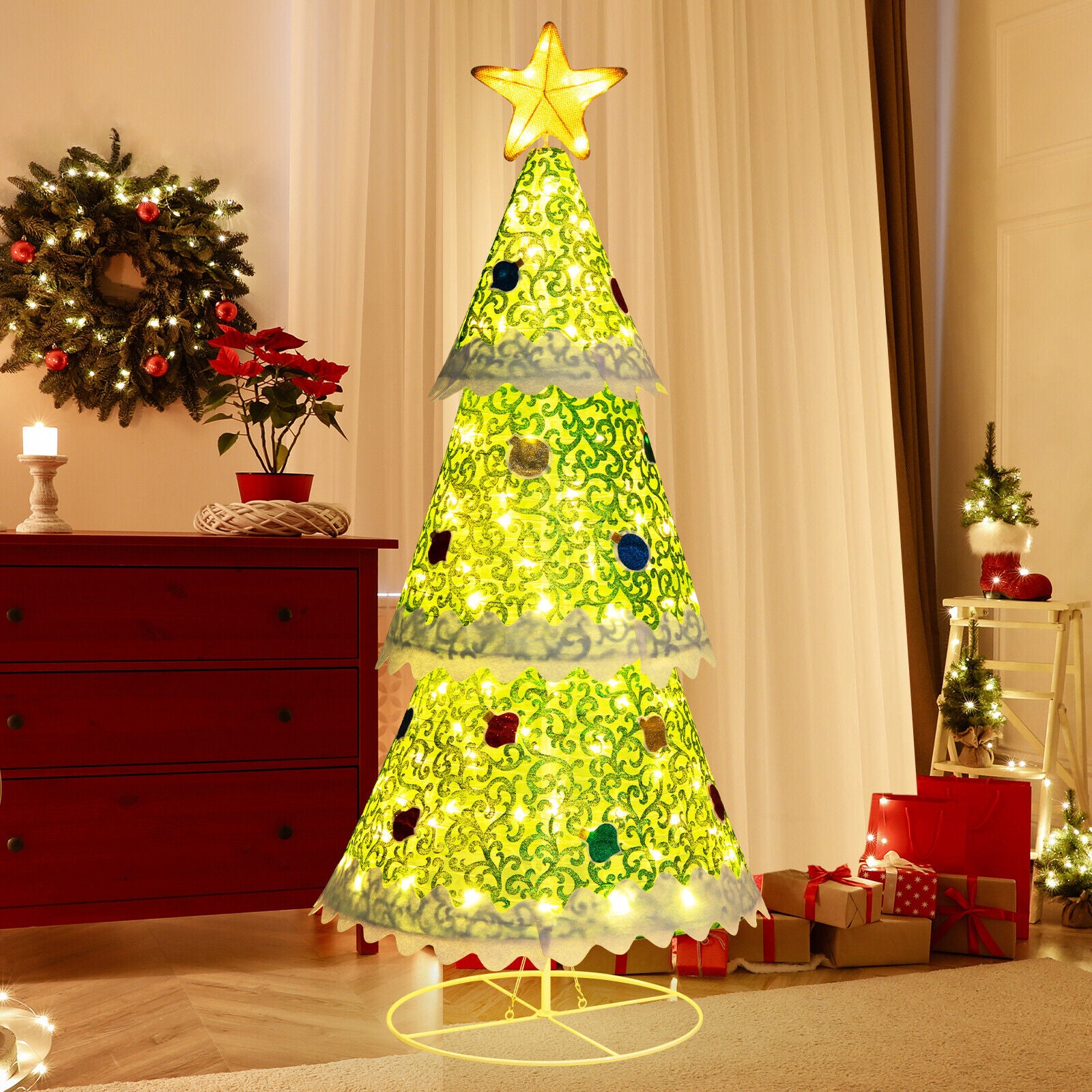 Pop-up Christmas Tree Xmas Decor with 110 warm lights