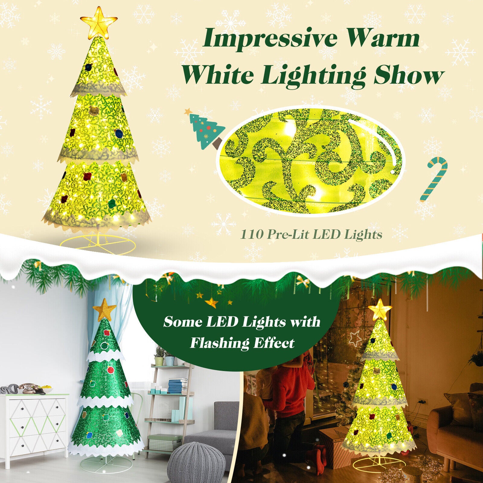 Pop-up Christmas Tree Xmas Decor with 110 warm lights