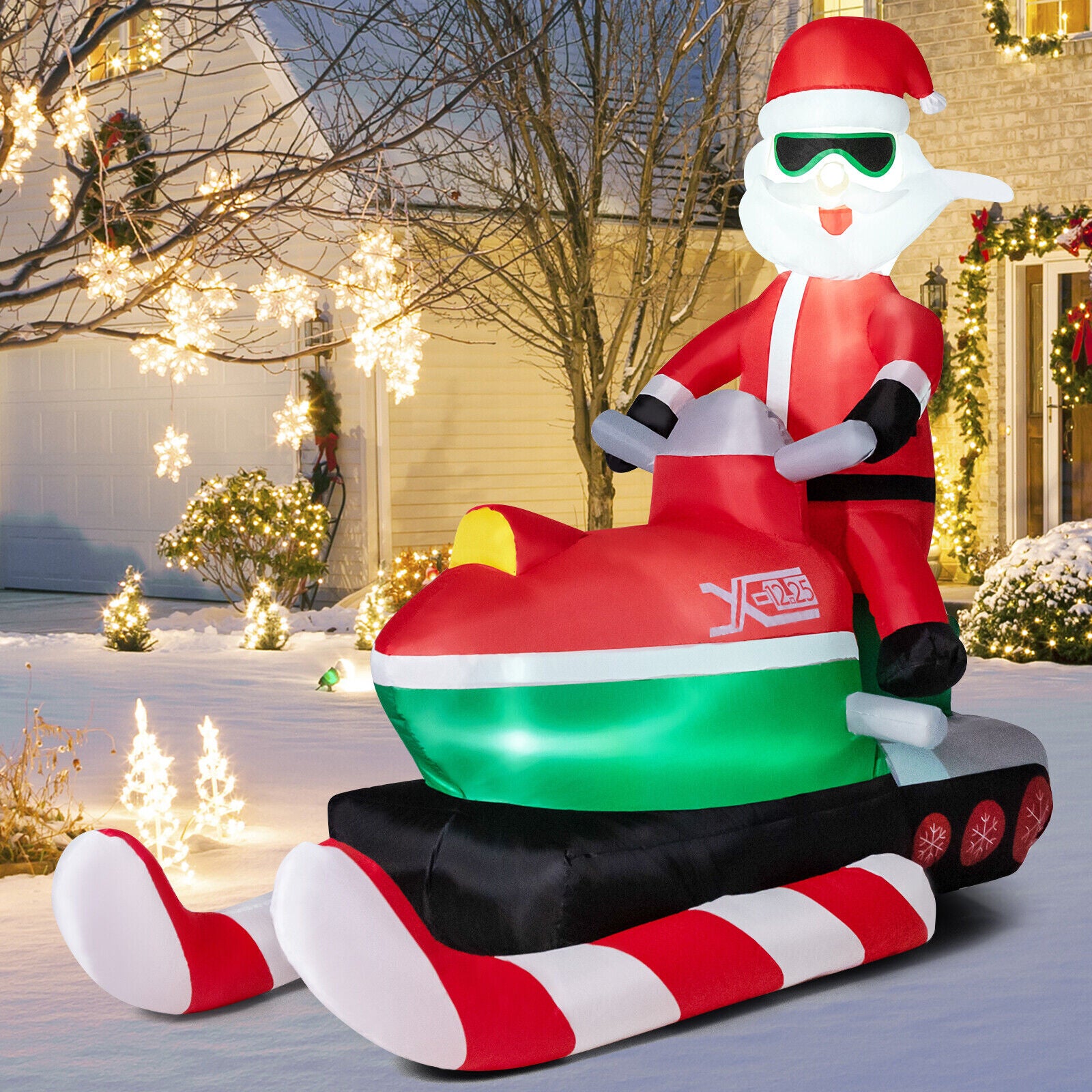 1.76 X 1.53M Christmas Inflatable Santa Claus on Bobsled with LED Lights