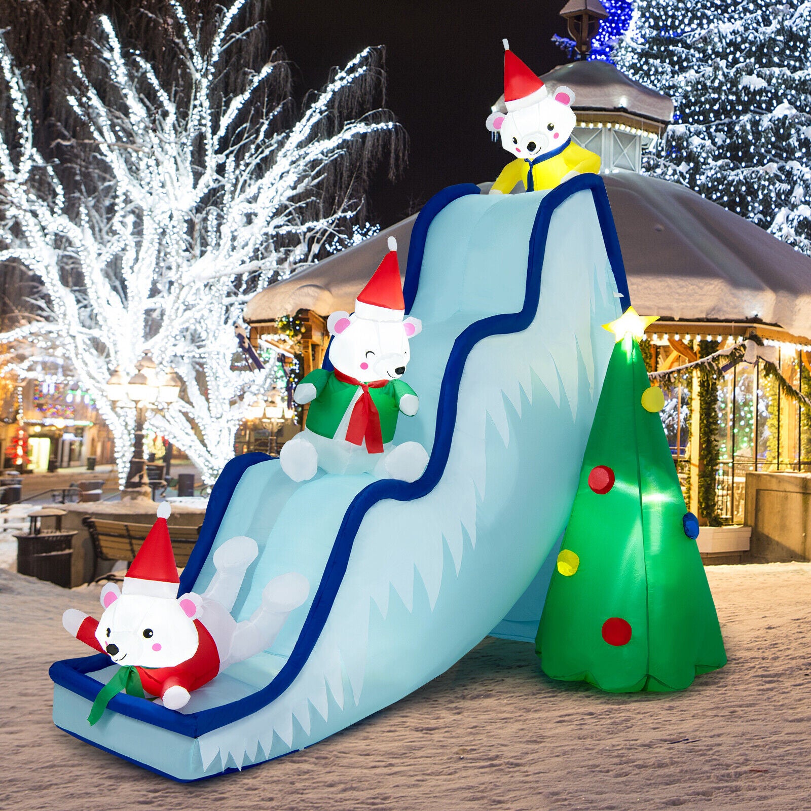 2M Christmas Inflatable Polar Bear Slide with LED Lights