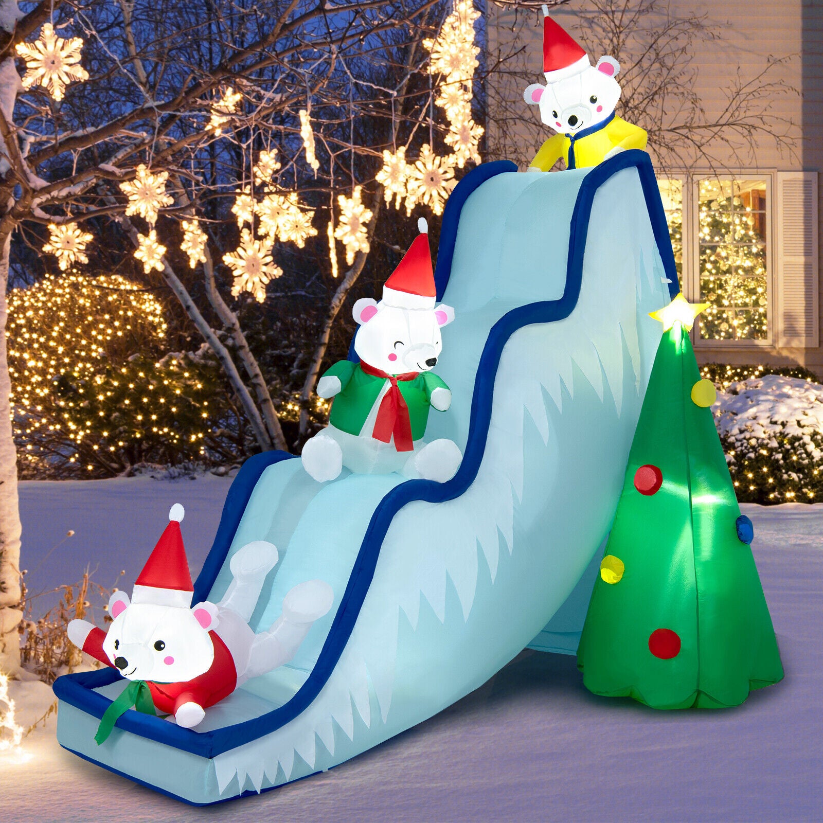 2M Christmas Inflatable Polar Bear Slide with LED Lights